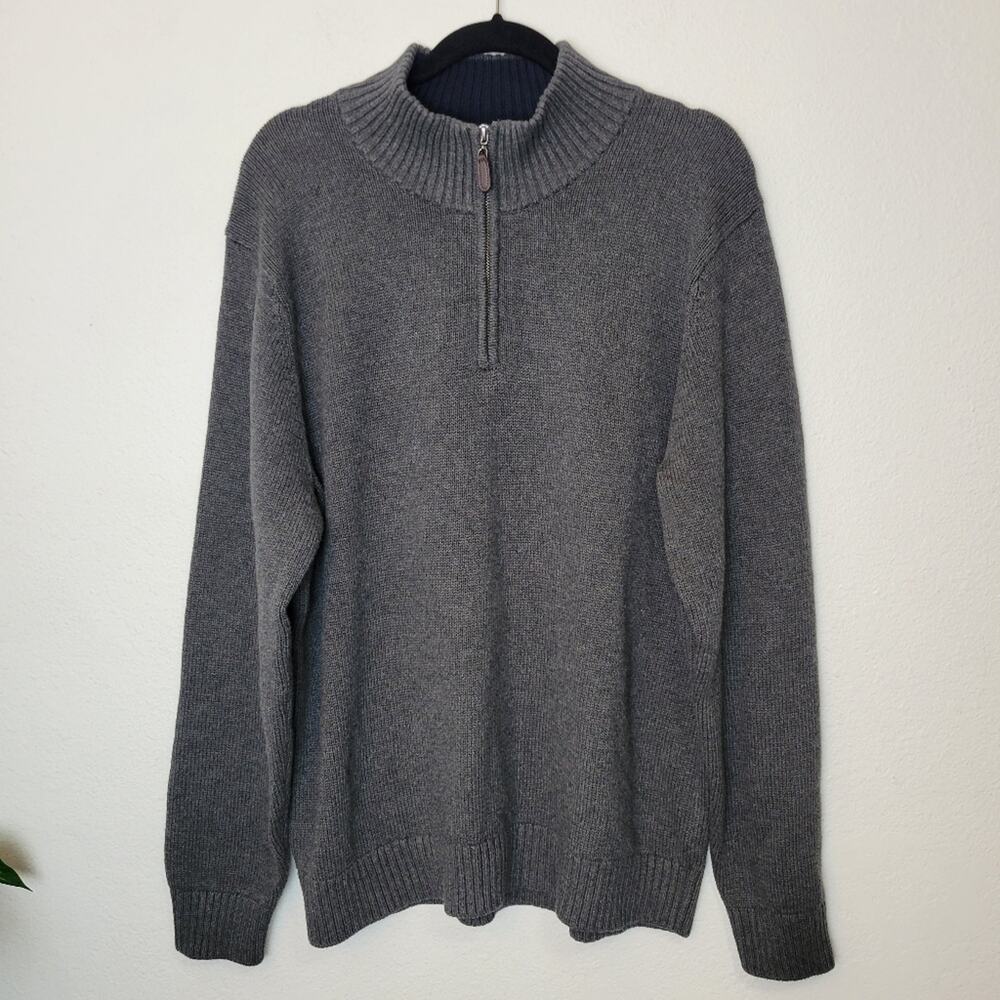 L.L. BEAN Men's Gray 1/4 Zip Cotton Sweater Classic Preppy Size Large